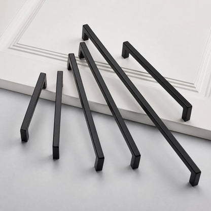 Various sizes of matte black square cabinet handles made of zinc alloy - VisitHardware