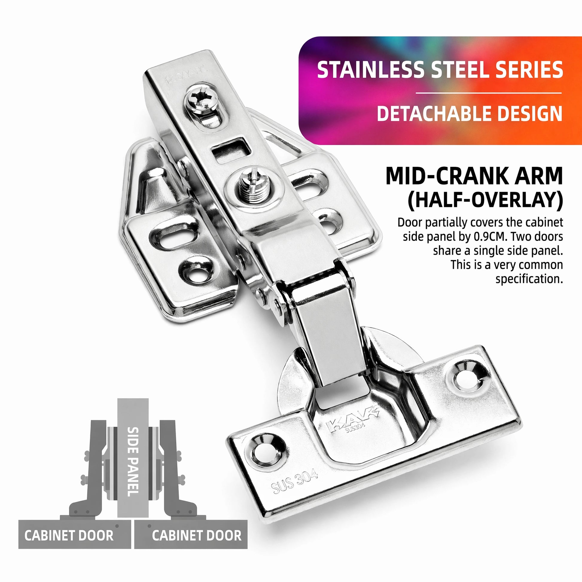 Premium SUS304 Stainless Steel Soft Close Cabinet Hinges, half overlay - VisitHardware