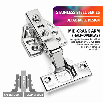 Premium SUS304 Stainless Steel Soft Close Cabinet Hinges, half overlay - VisitHardware