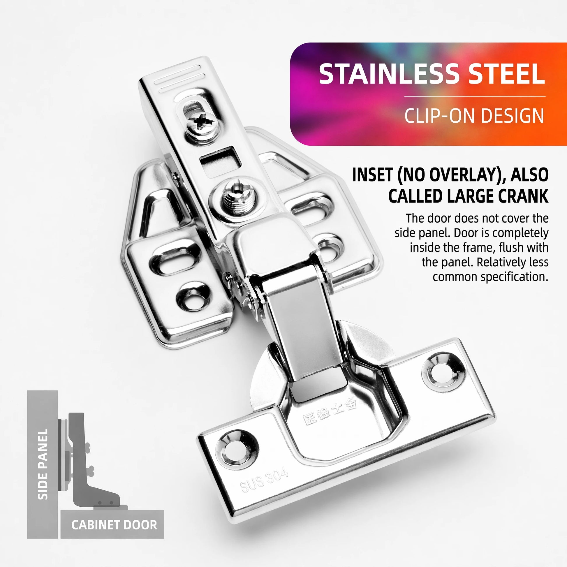 Premium SUS304 Stainless Steel Soft Close Cabinet Hinges ,no overlay - VisitHardware