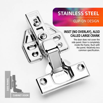 Premium SUS304 Stainless Steel Soft Close Cabinet Hinges ,no overlay - VisitHardware