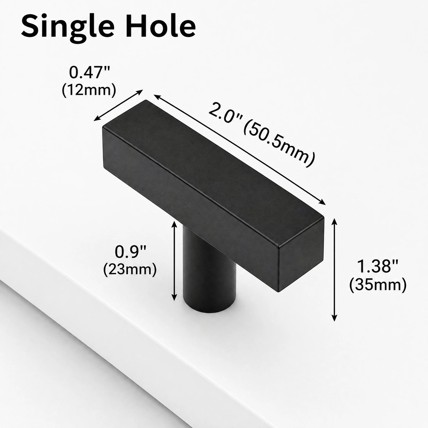 Black Single Hole Square T-Bar Cabinet Knob Size - VisitHardware