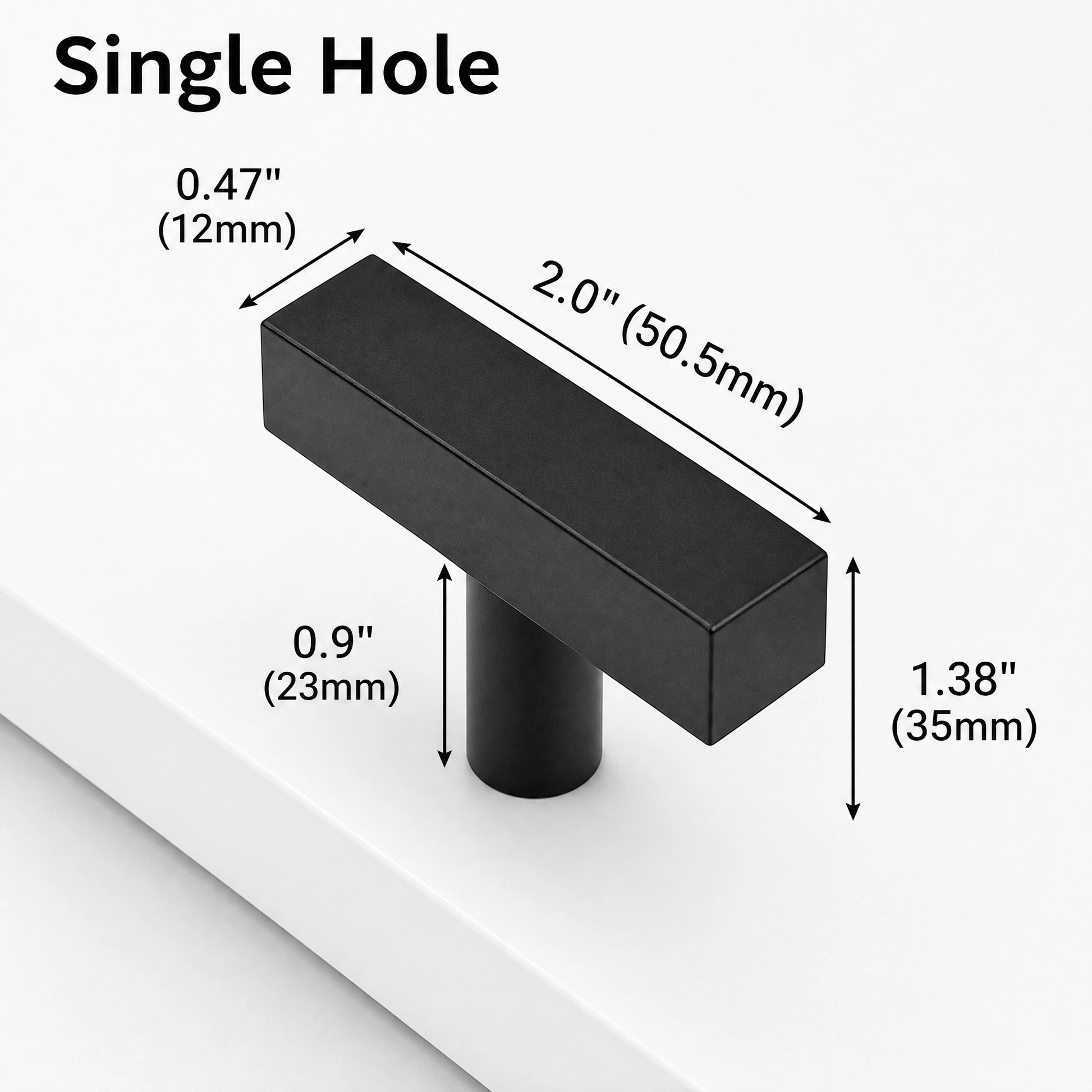 Black Single Hole Square T-Bar Cabinet Knob Size - VisitHardware
