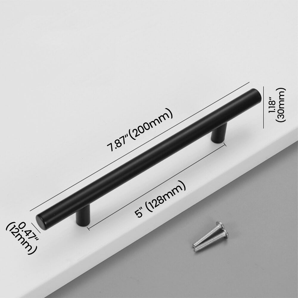 128mm Matte Black Stainless Steel Bar Pull Size - VisitHardware