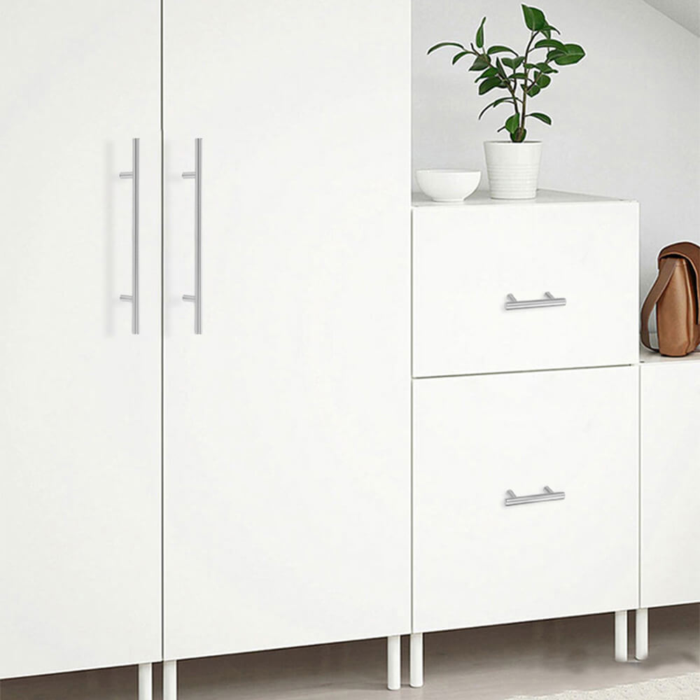 Brushed Stainless Steel Bar Pull in White Cabinets - VisitHardware