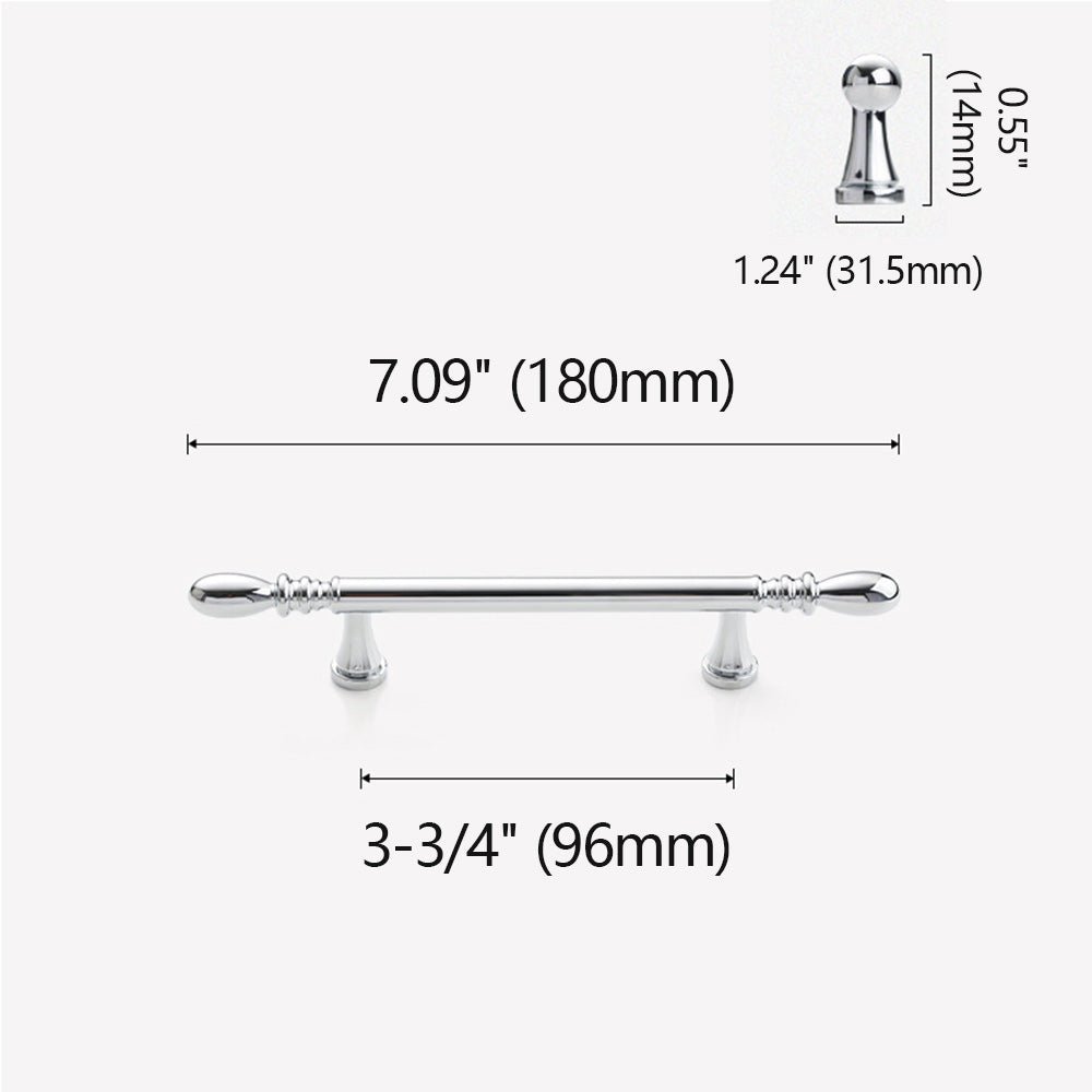 96mm Chrome Plated Brass Bar Cabinet Pull  Size