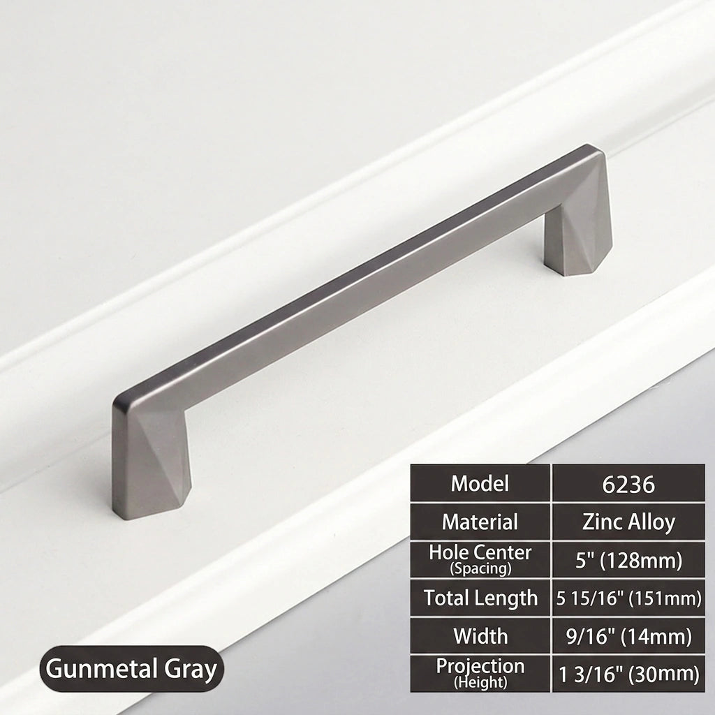 128mm Modern Geometric Gunmetal Gray Cabinet Pulls size - VisitHardware