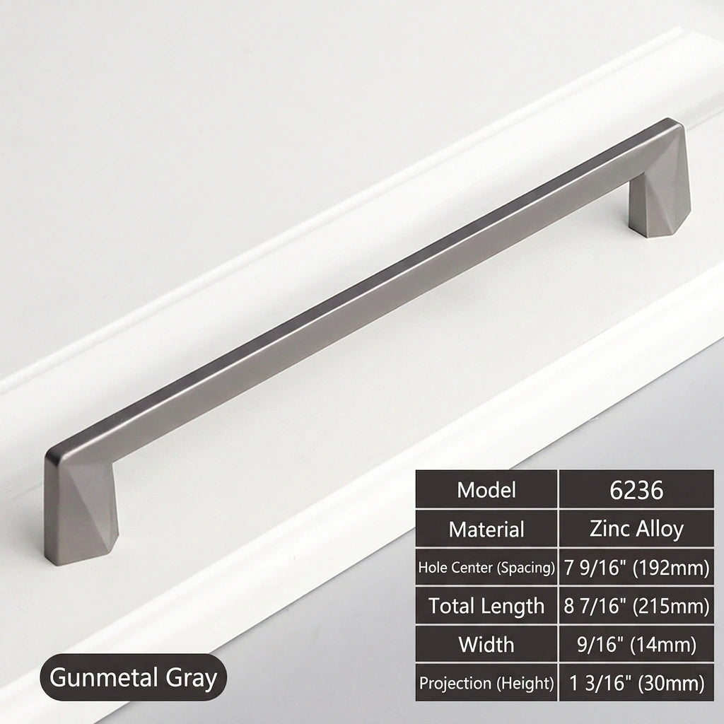 192 mm Modern Geometric Gunmetal Gray Cabinet Pulls Size - VisitHardware