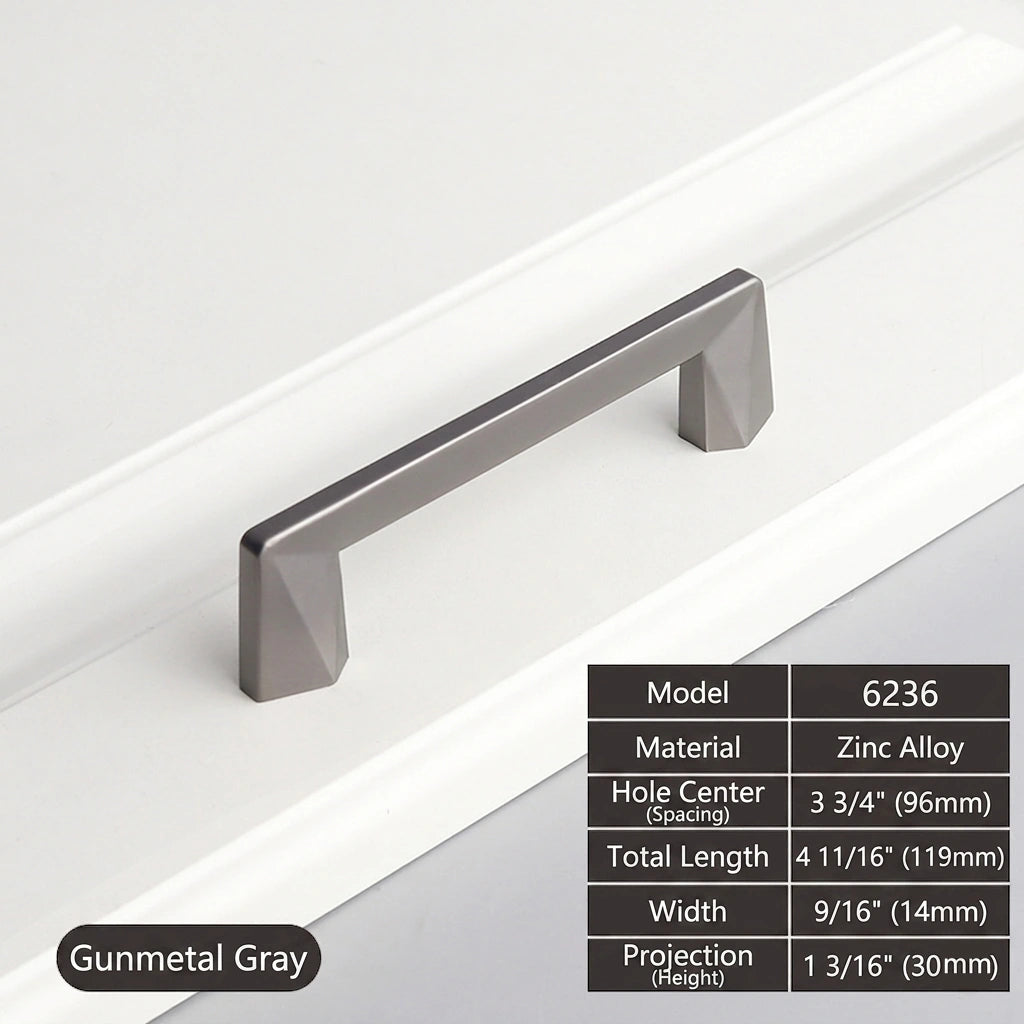 96mm Modern Geometric Gunmetal Gray Cabinet Pulls size - VisitHardware