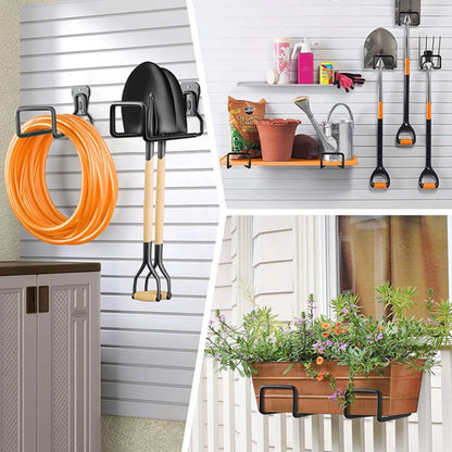 Heavy duty metal water hose holder and garage wall hooks
