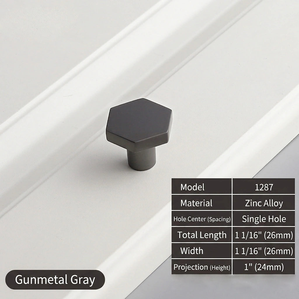 Hexagonal Gunmetal Gray Cabinet Knob Size - VisitHardware