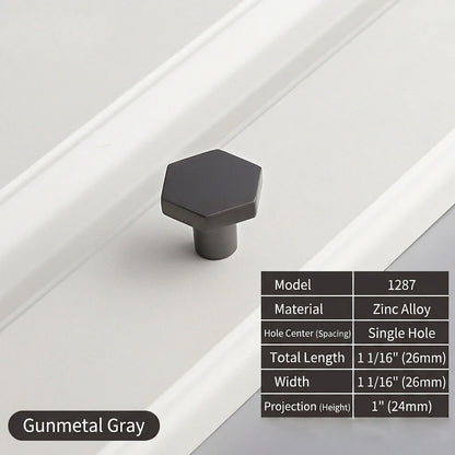 Hexagonal Gunmetal Gray Cabinet Knob Size - VisitHardware