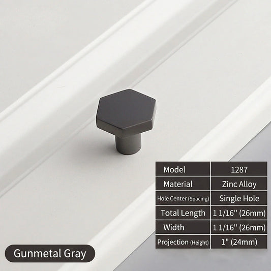 Hexagonal Gunmetal Gray Cabinet Knob Size - VisitHardware