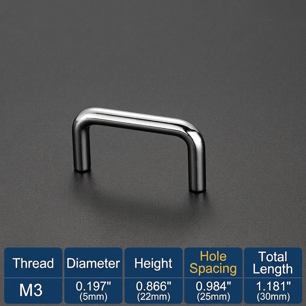 Polished Chrome U-Shape Cabinet Pull，1" (25mm) - M3 Screw - VisitHardware