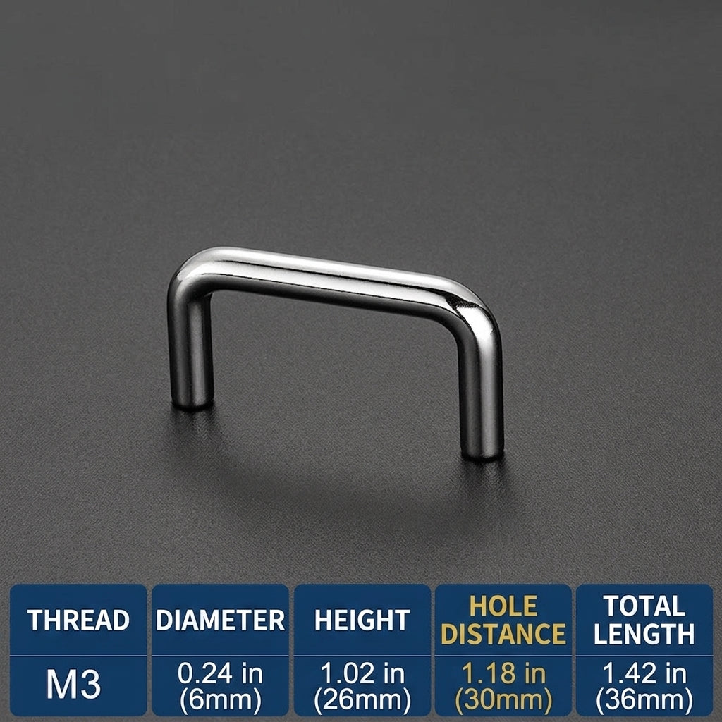Polished Chrome U-Shape Cabinet Pull, 1 3/16" (30mm) - M3 Screw - VisitHardware