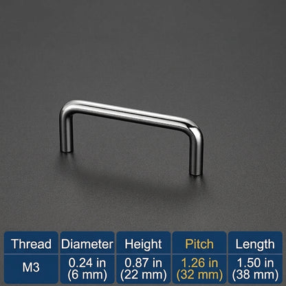 Polished Chrome U-Shape Cabinet Pull，1 1/4" (32mm) - M3 Screw - VisitHardware