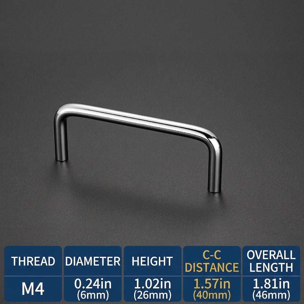 Polished Chrome U-Shape Cabinet Pull，1 9/16" (40mm) - M4 Screw - VisitHardware