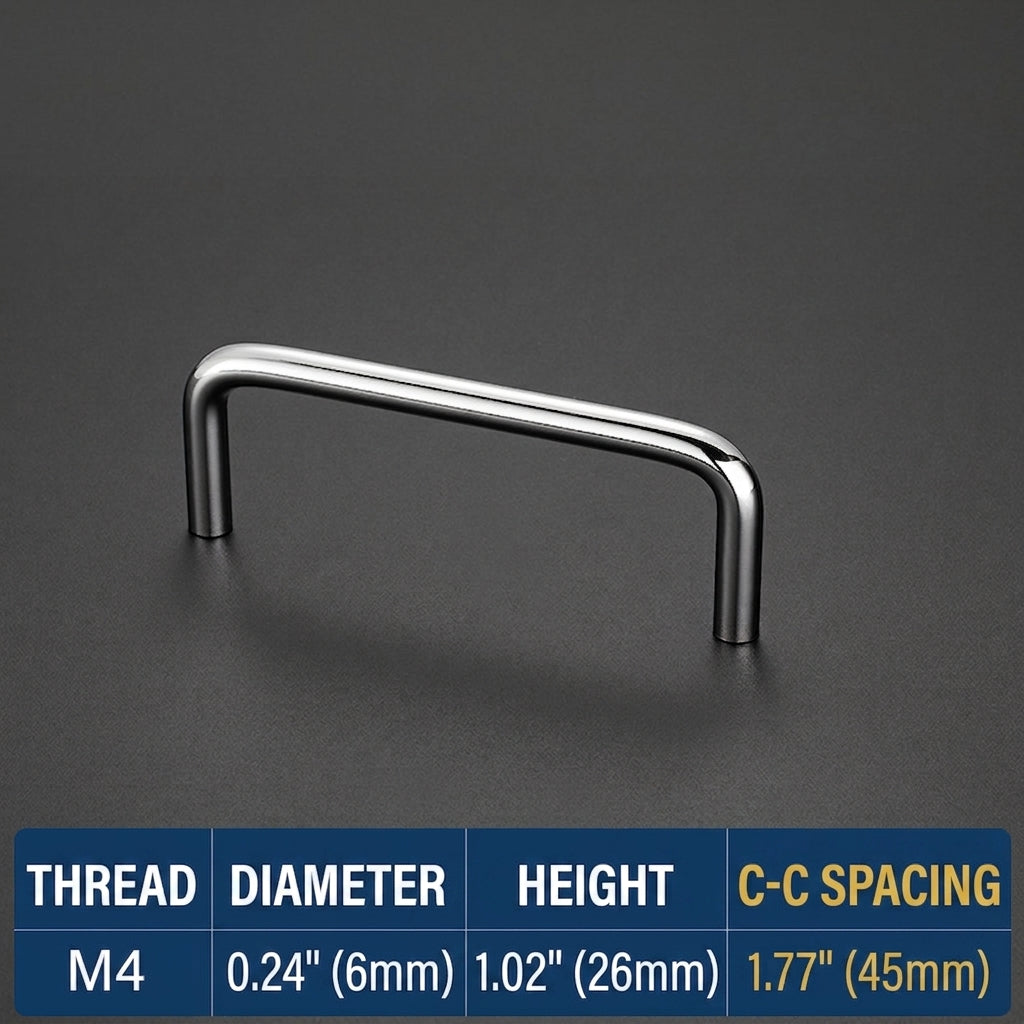 Polished Chrome U-Shape Cabinet Pull，1 3/4" (45mm) - M4 Screw - VisitHardware