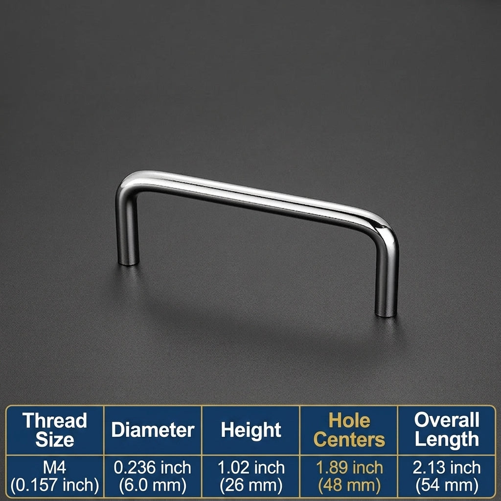 Polished Chrome U-Shape Cabinet Pull，1 7/8" (48mm) - M4 Screw - VisitHardware