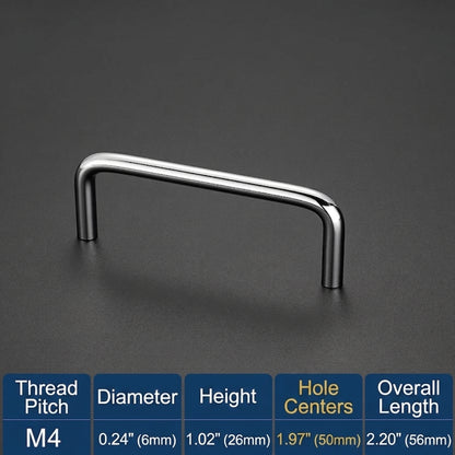 Polished Chrome U-Shape Cabinet Pull，2" (50mm) - M4 Screw - VisitHardware