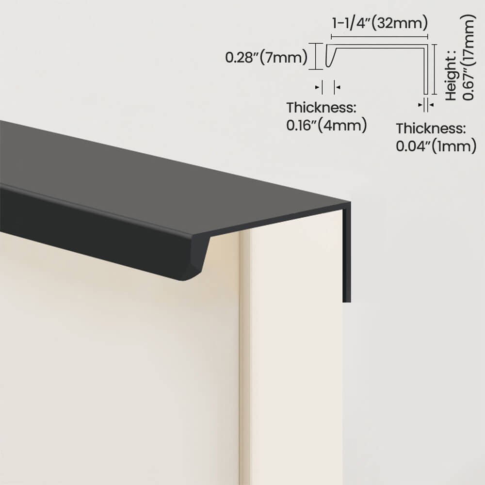Matte Black Aluminum Finger Edge Pull Handle Size
