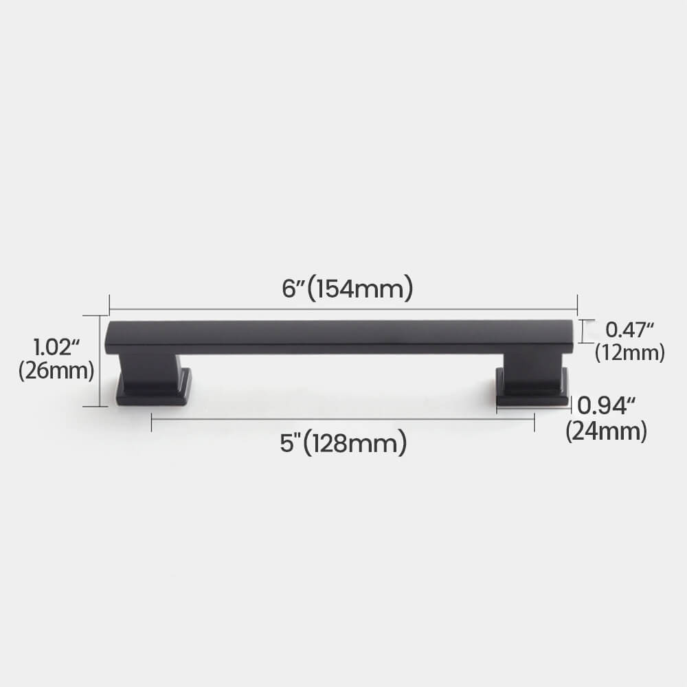 5" (128mm) Matte Black Cabinet Pull Size