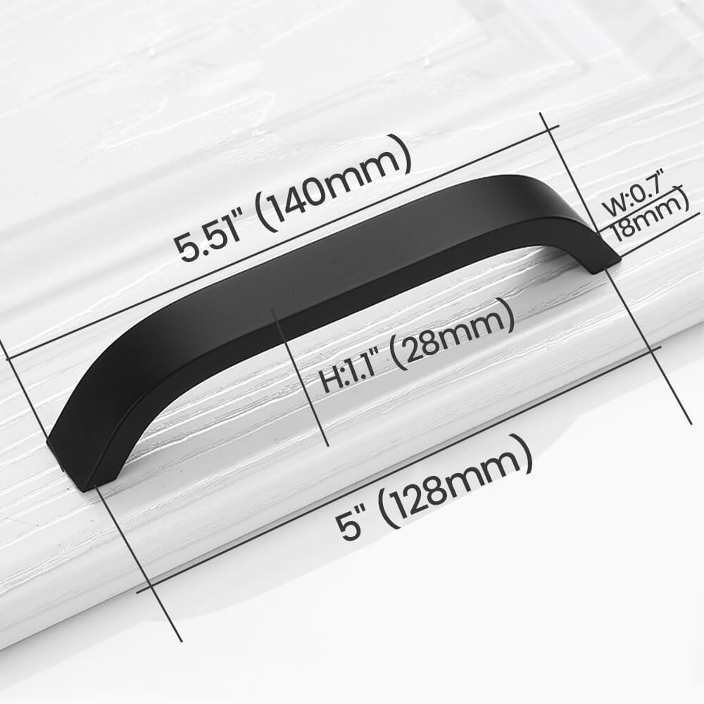 5"(128mm) Matte Black Curved Cabinet Pull Size