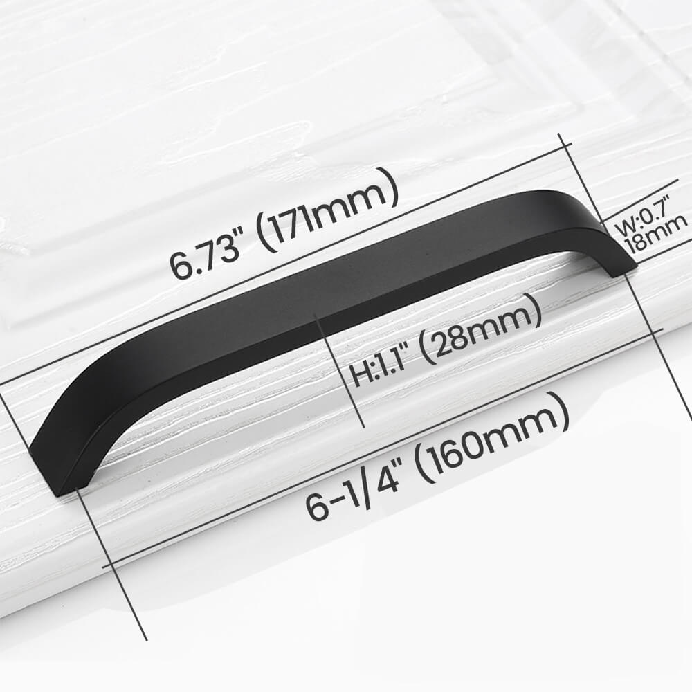 6-1/4"(160mm) Matte Black Curved Cabinet Pull Size