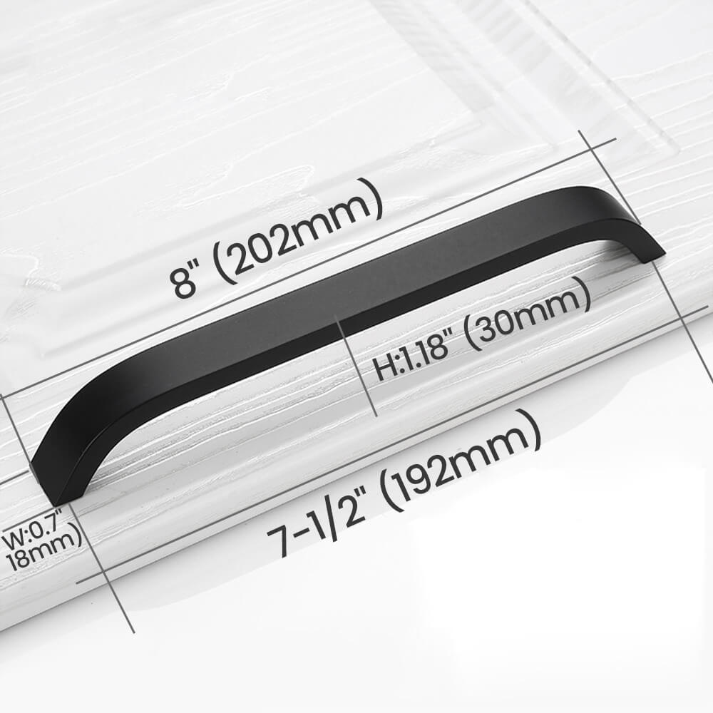 7-1/2"(192mm) Matte Black Curved Cabinet Pull Size