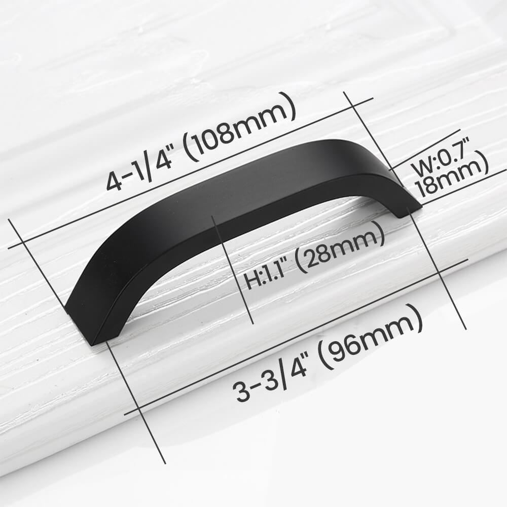 3-3/4(96mm) Matte Black Curved Cabinet Pull Size