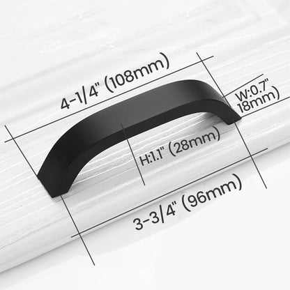 3-3/4(96mm) Matte Black Curved Cabinet Pull Size