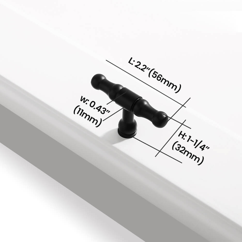 Matte Black Single Hole Cabinet Knob – Aluminum Alloy T-Bar Handle Size