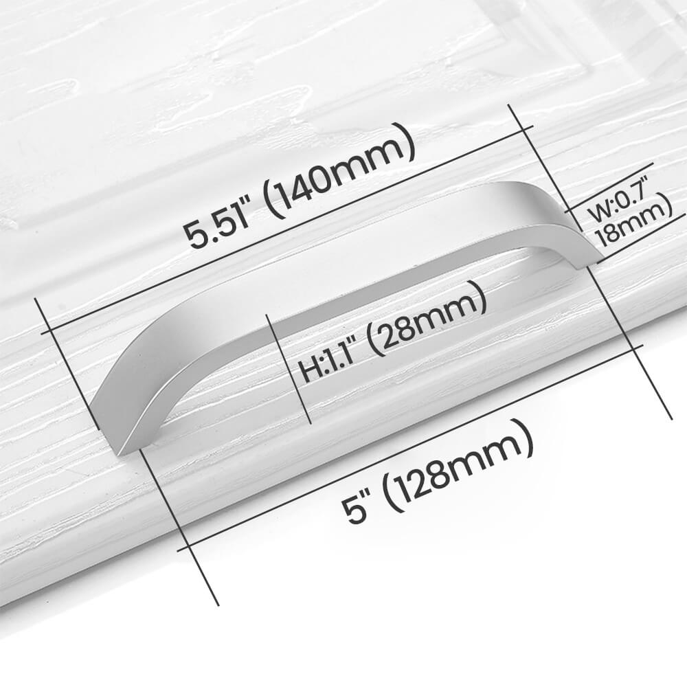 5" (128mm) Matte White Curved Cabinet Pull Size
