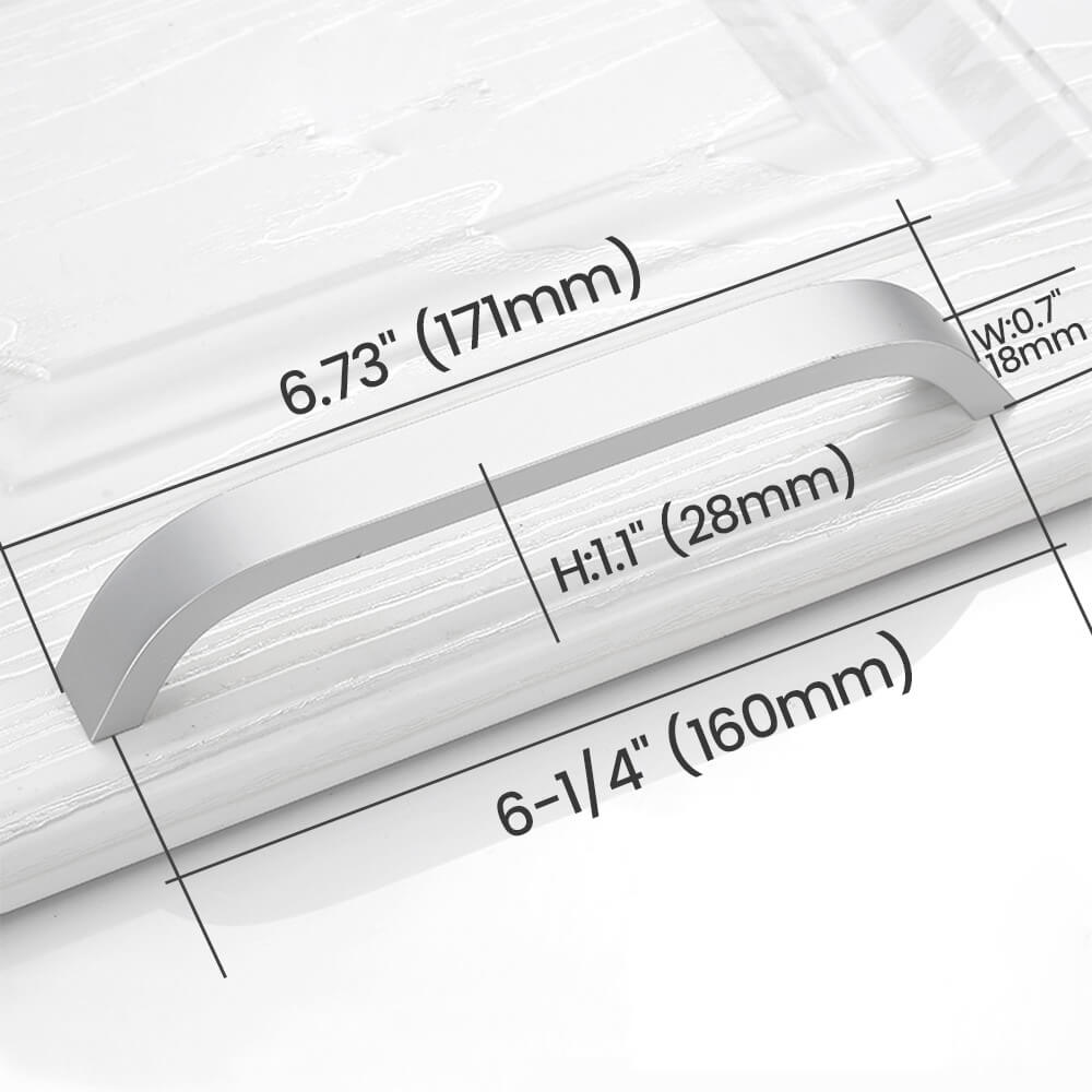 6-1/4" (160mm) Matte White Curved Cabinet Pull Size