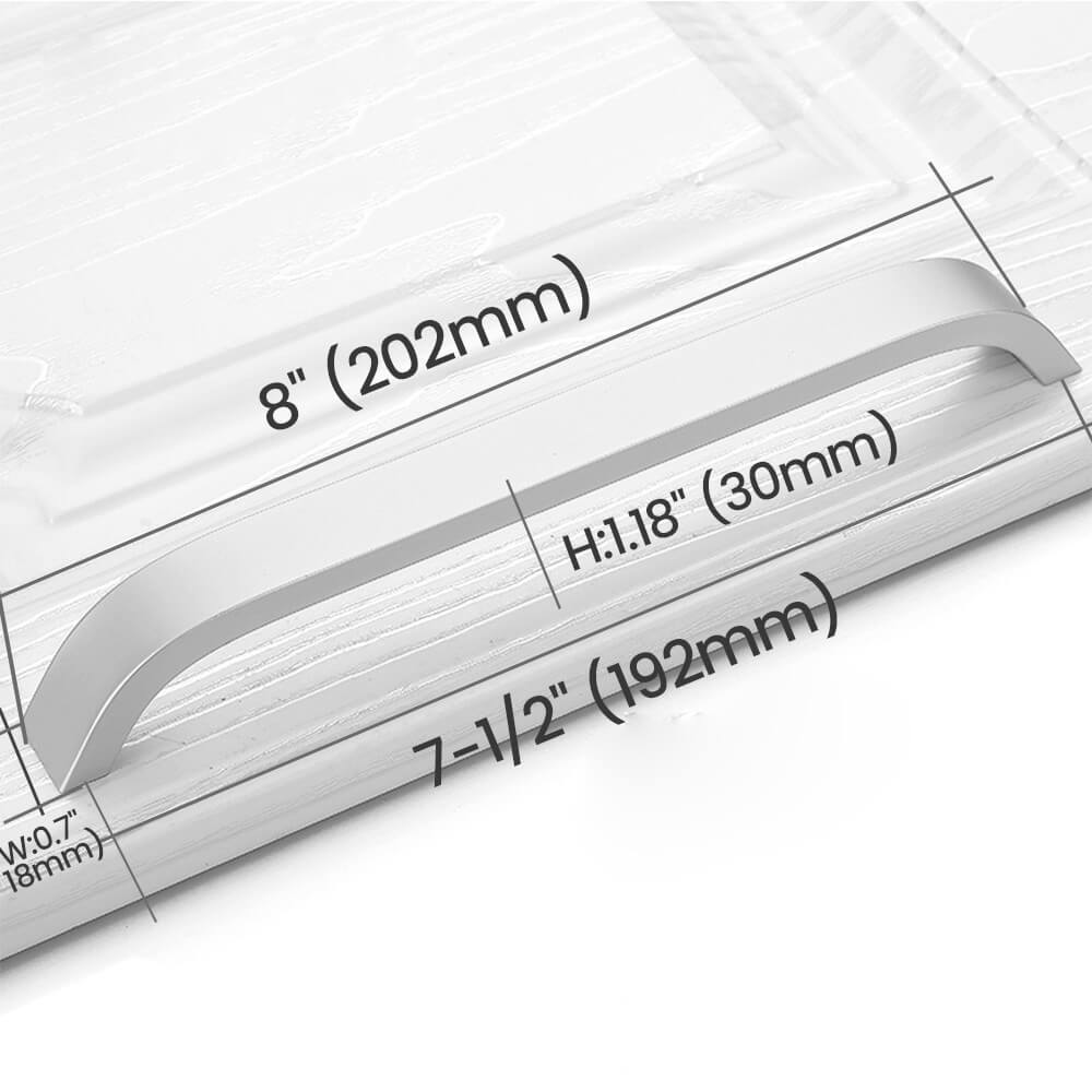 7-1/2" (192mm) Matte White Curved Cabinet Pull Size