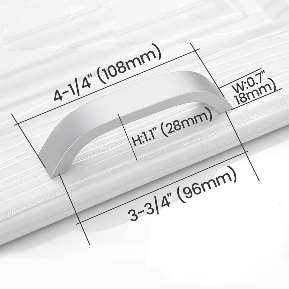 3-3/4" (96mm) Matte White Curved Cabinet Pull Size