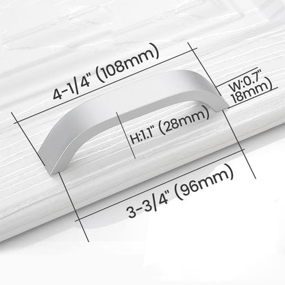3-3/4" (96mm) Matte White Curved Cabinet Pull Size