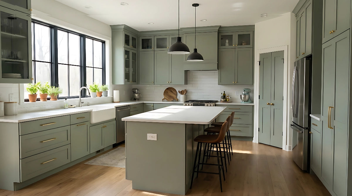 modern kitchen interior with cabinet hardware