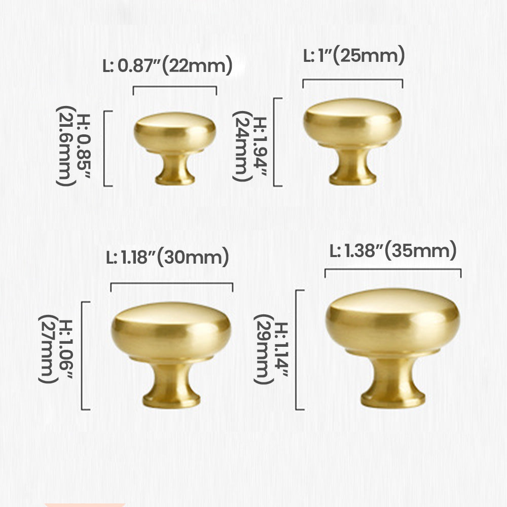 Natural Brass Round Mushroom Cabinet Knob Size
