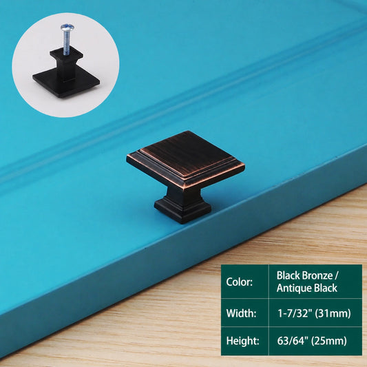 Vintage Square Cabinet Knob in Oil Rubbed Bronze Size
