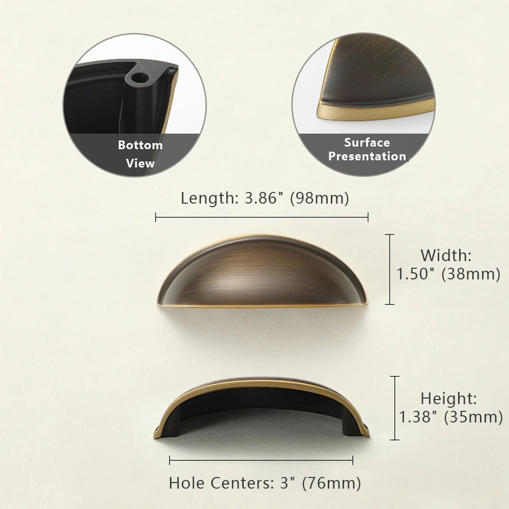 Coffee Bronze Solid Brass Shell Drawer Pull 76mm Center Size